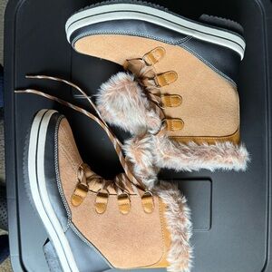 Target Tan and Black Winter Boots with Faux Fur Lining